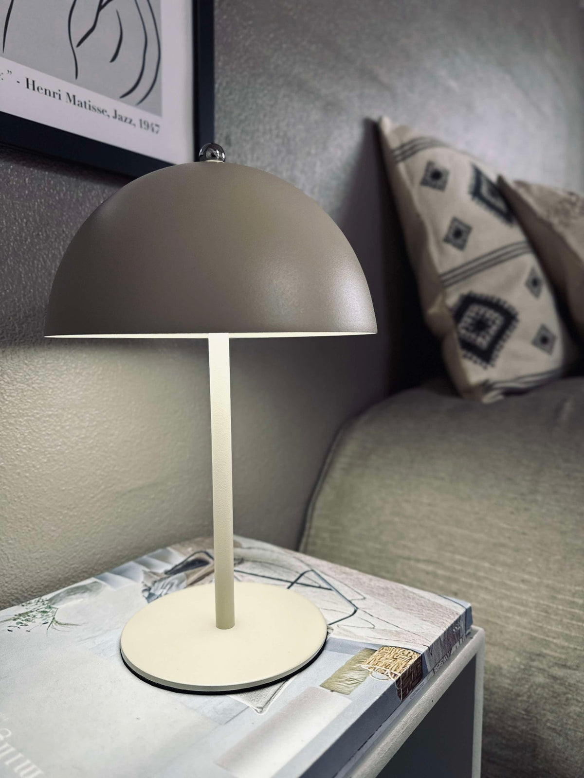 Lampe de table LED tactile, beige et grise