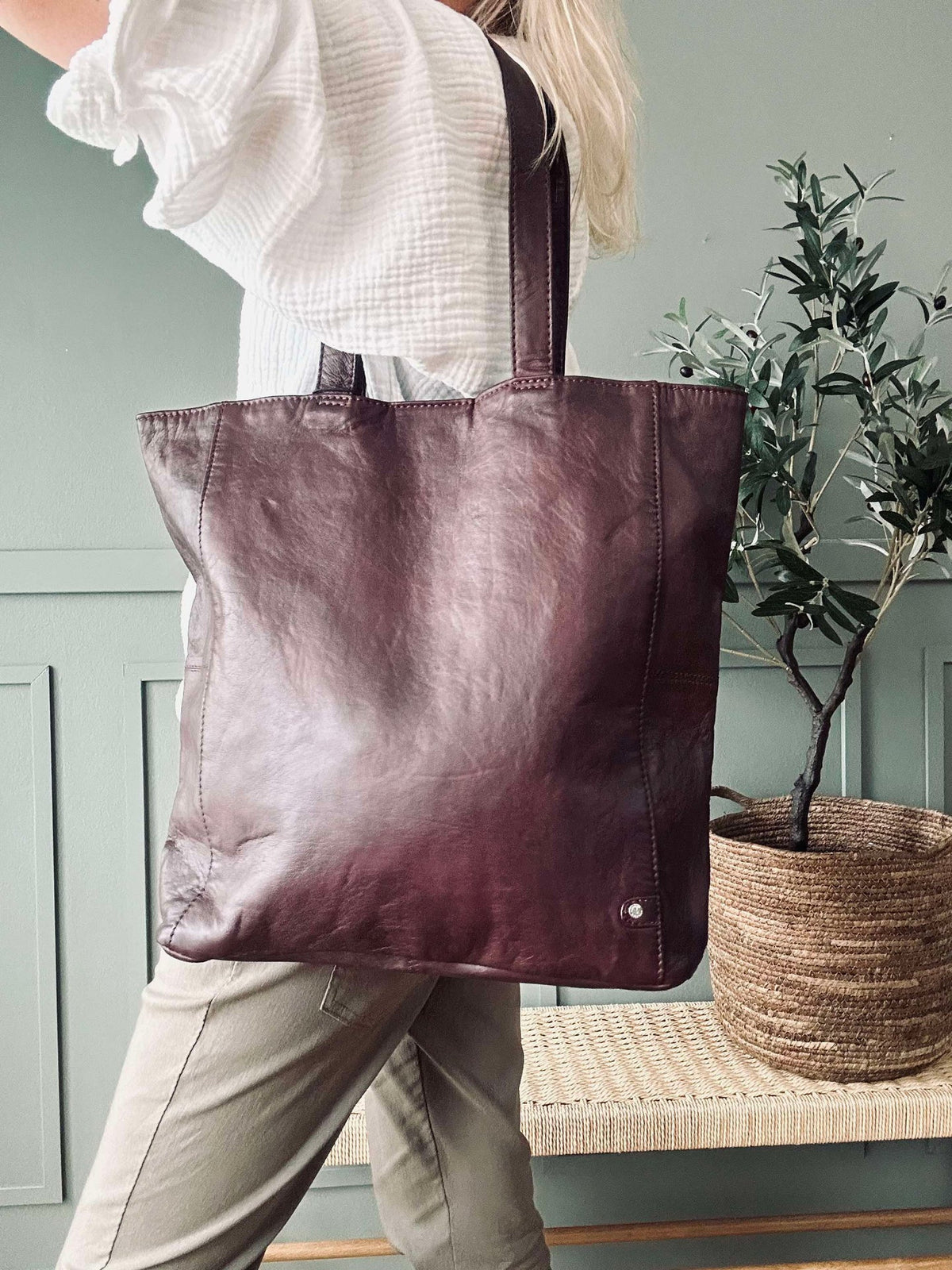 Shopper Cranberry - Cuir de veau souple
