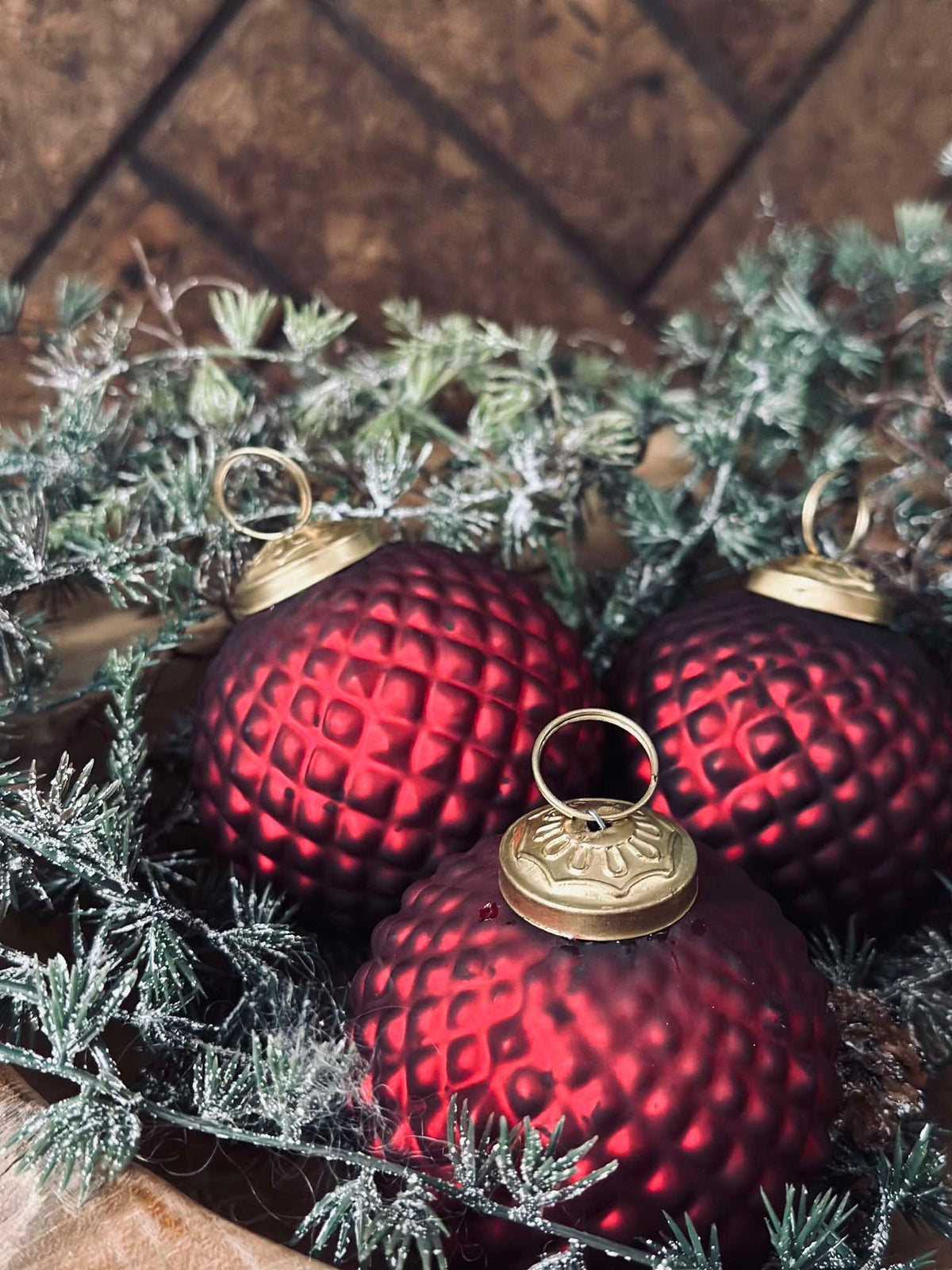 Boules de Noël en verre Rouge - Lot de 3 pcs