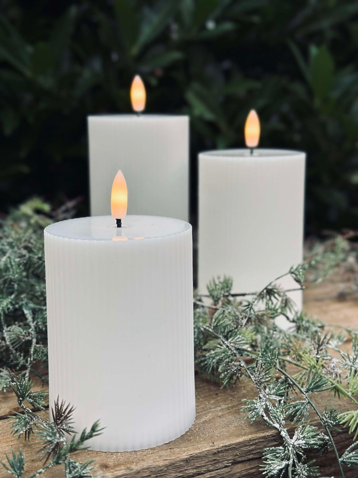 Bougies LED à rainures 3 pcs. - Extérieur Blanc
