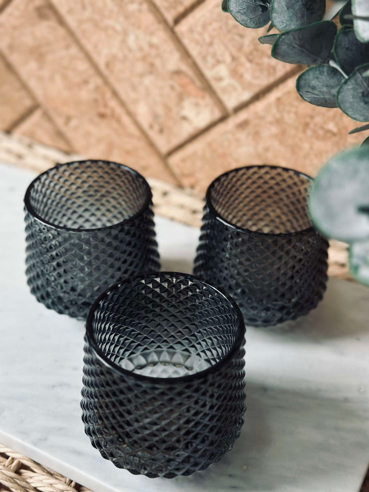 Bougeoirs en verre Gris - Lot de 3 pièces.