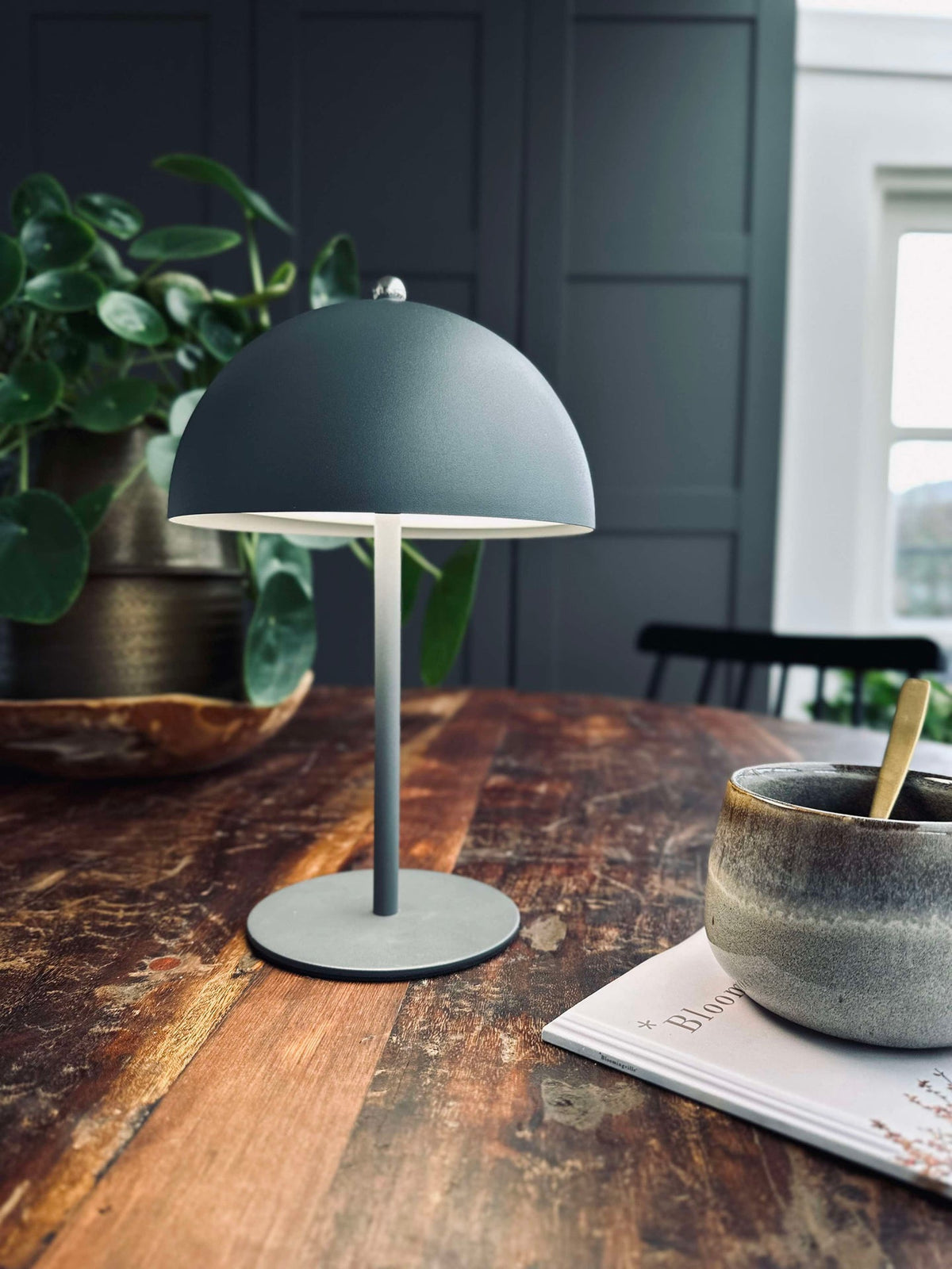 Lampe de table LED tactile, beige et grise
