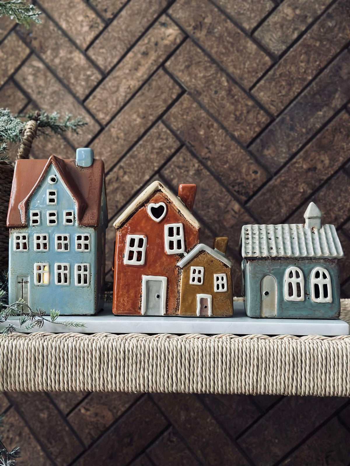 Maison photophore en céramique - Maison jumelée brown
