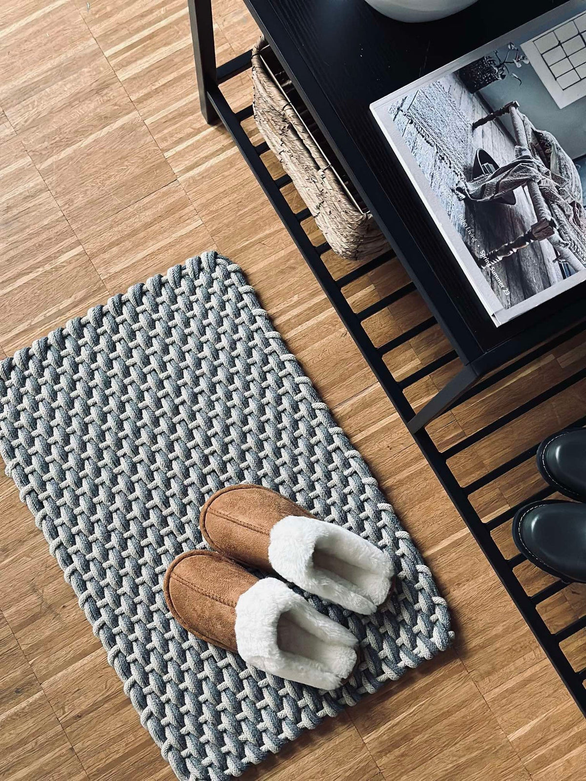 Tapis en coton tressé - Naturel / gris