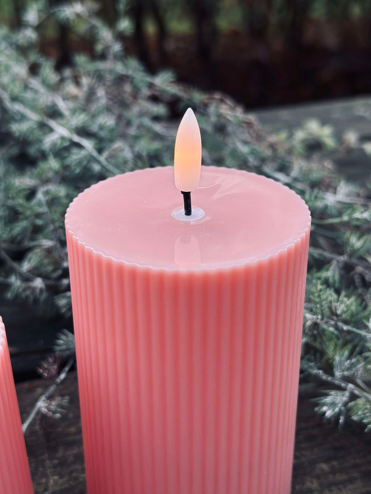 Bougies bloc LED d’extérieur striées - Lot de 3 - Rose