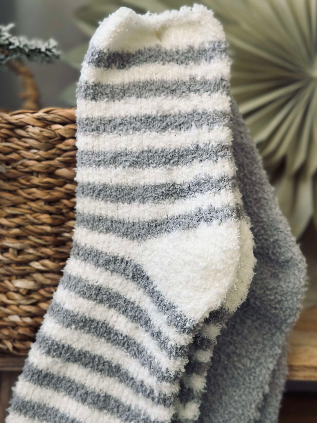 Chaussettes Fluffy grey stripes - Lot de 2 paires