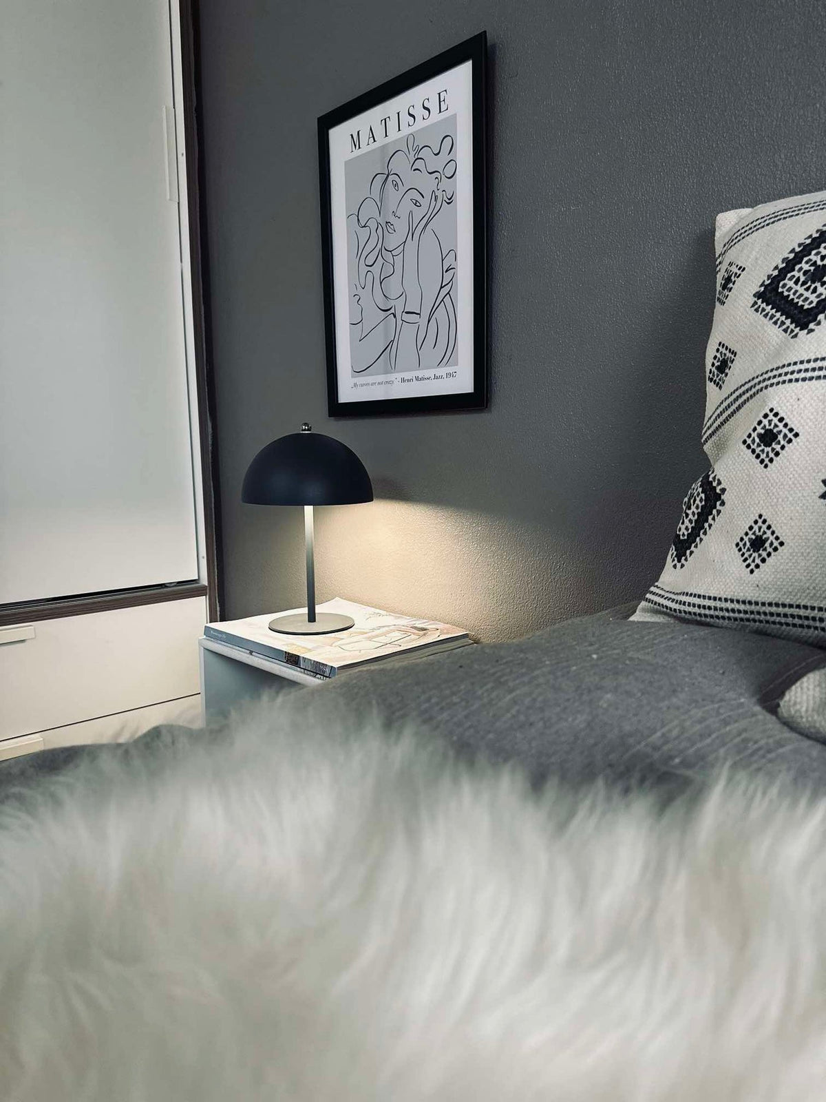 Lampe de table LED tactile, beige et grise