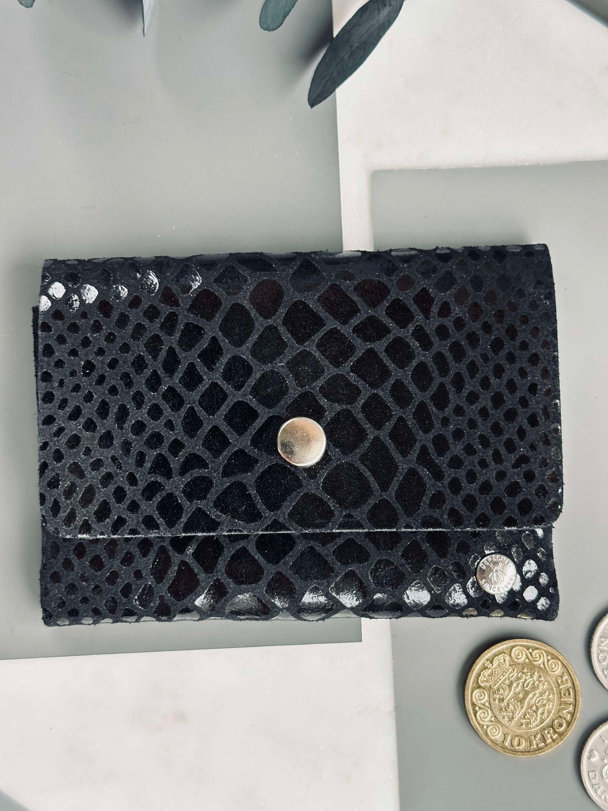 Porte-monnaie Aura small - Black croco