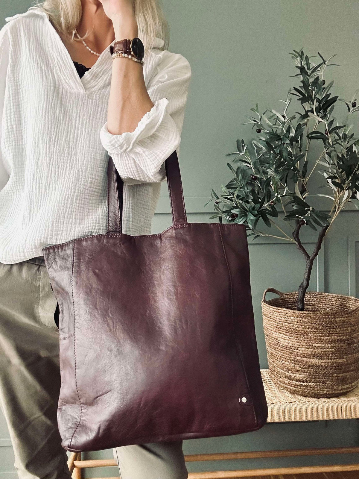 Shopper Cranberry - Cuir de veau souple