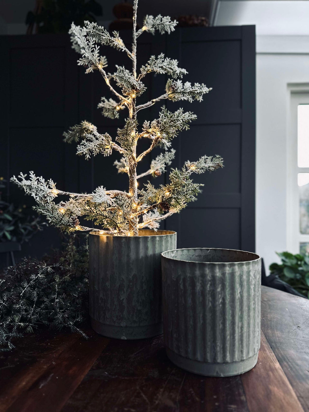 Pots de fleurs au look béton vert - Lot de 2 pièces
