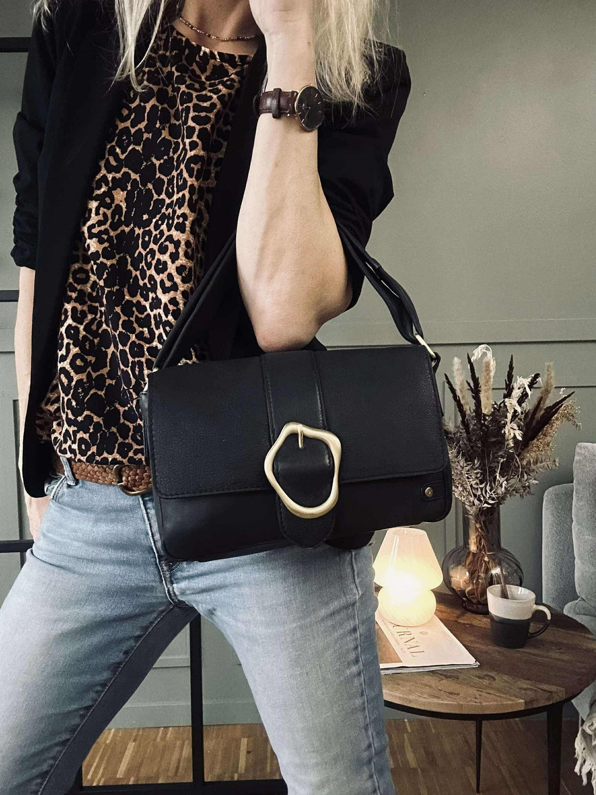 Crossover avec boucle - Black leather