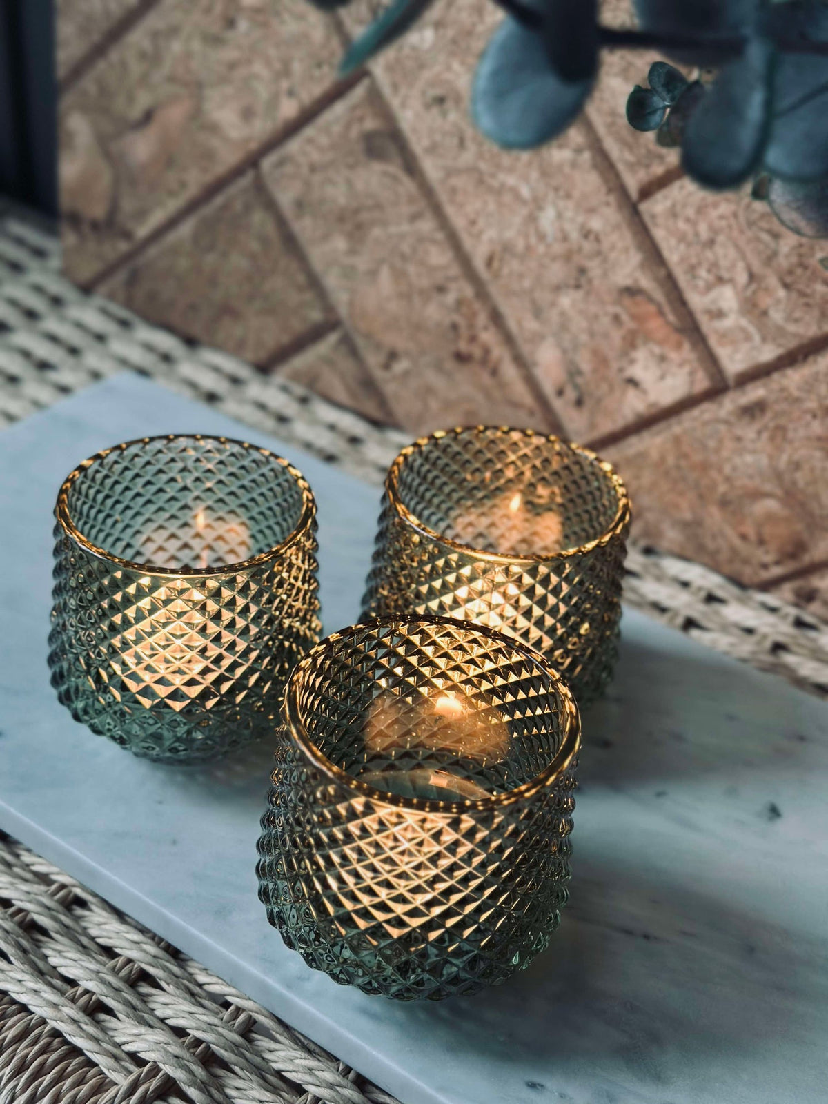 Bougeoirs en verre Vert - Lot de 3 pièces