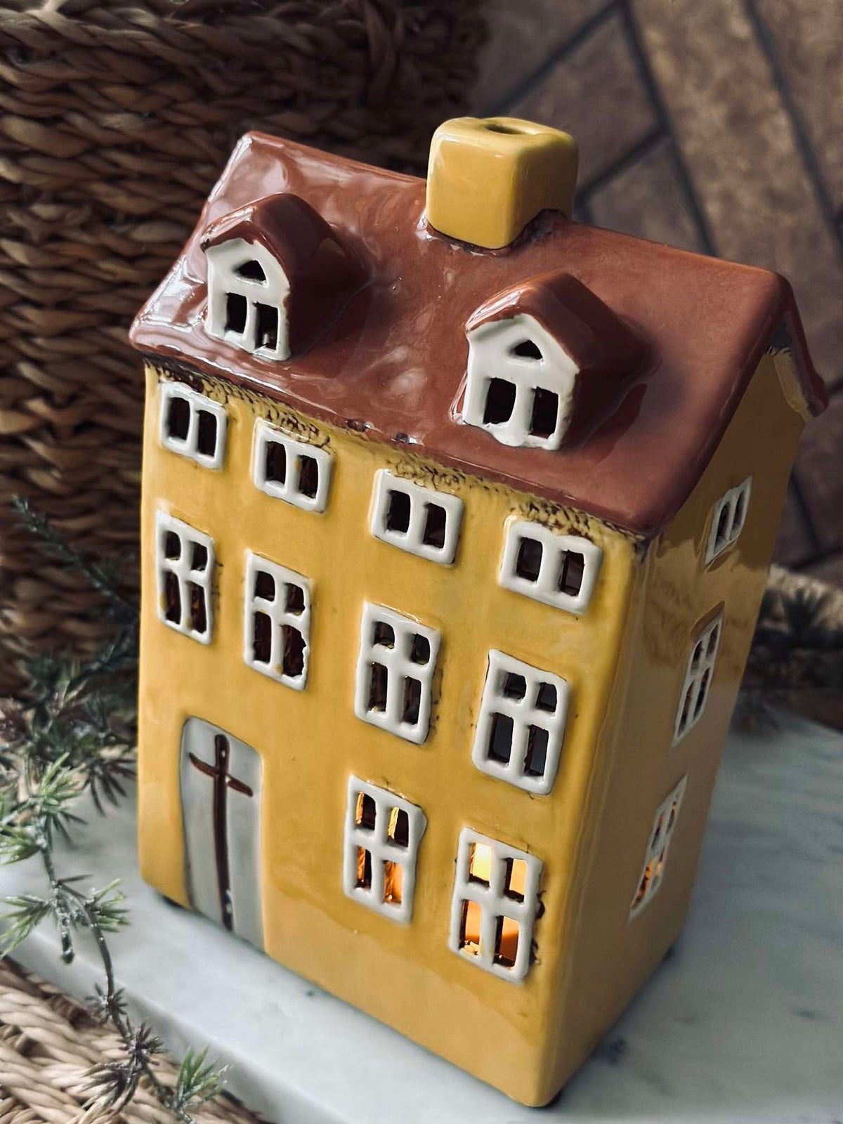 Maison photophore en céramique - Jaune