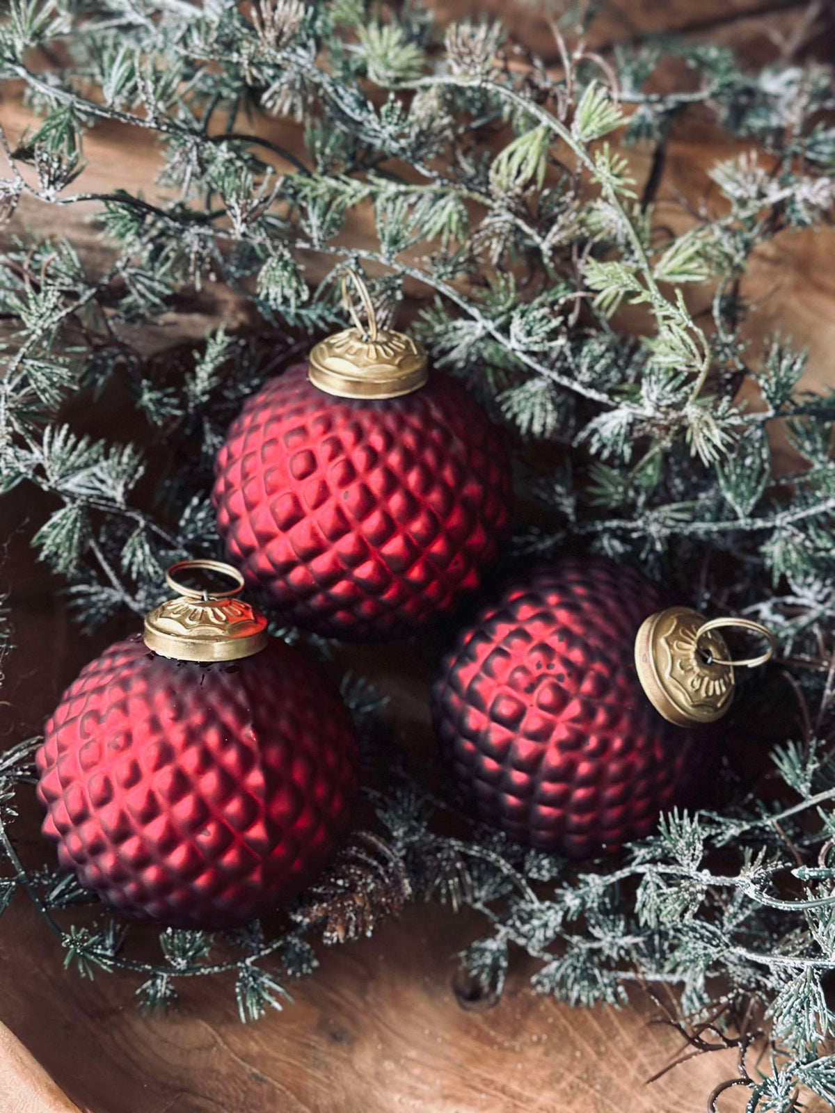 Boules de Noël en verre Rouge - Lot de 3 pcs
