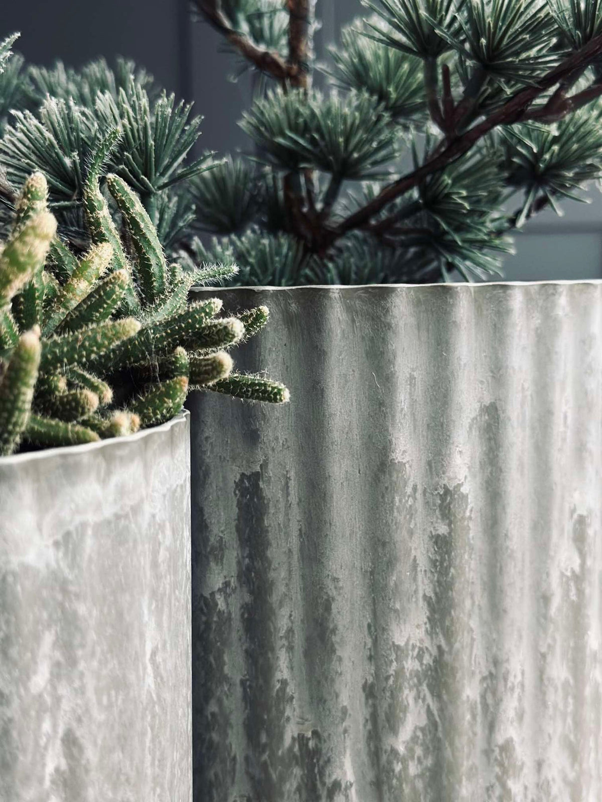 Pots de fleurs au look béton vert - Lot de 2 pièces