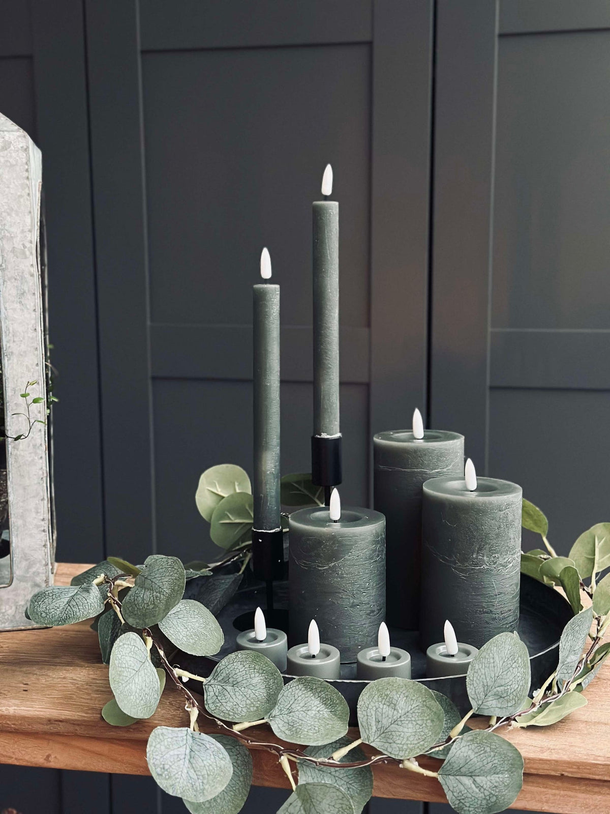 Lot de bougies LED avec 9 bougies LED - gris/vert