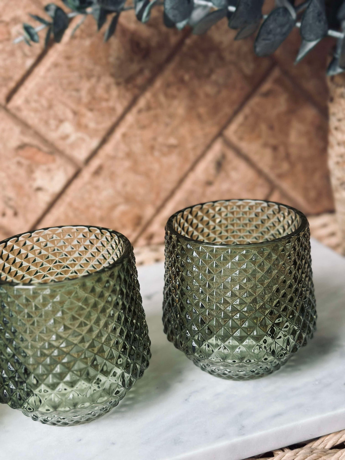 Bougeoirs en verre Vert - Lot de 3 pièces