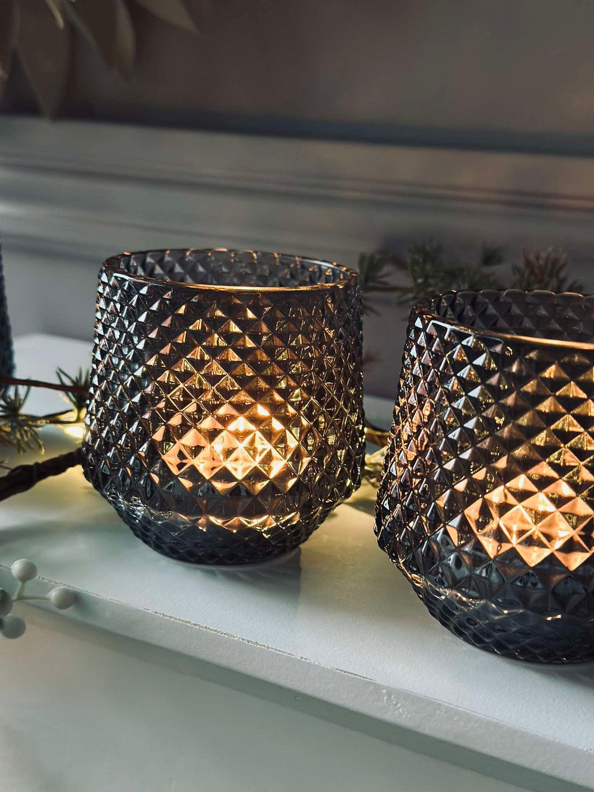 Bougeoirs en verre Gris - Lot de 3 pièces.