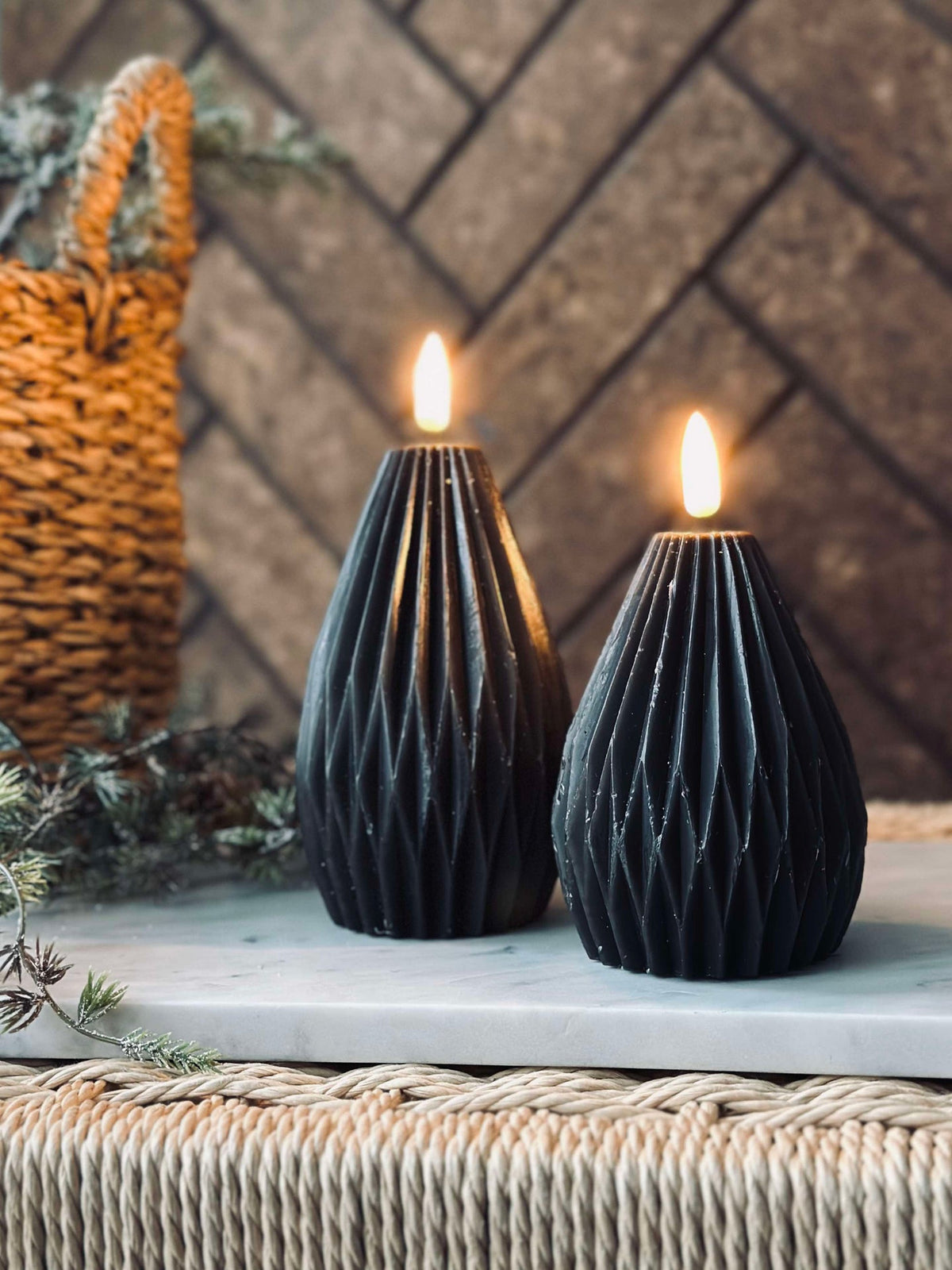 Bougies LED blocs / rainures – lot de 2 noires