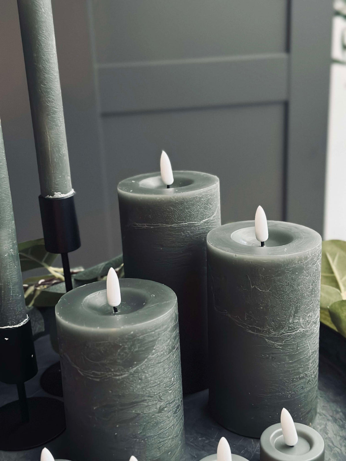 Lot de bougies LED avec 9 bougies LED - gris/vert