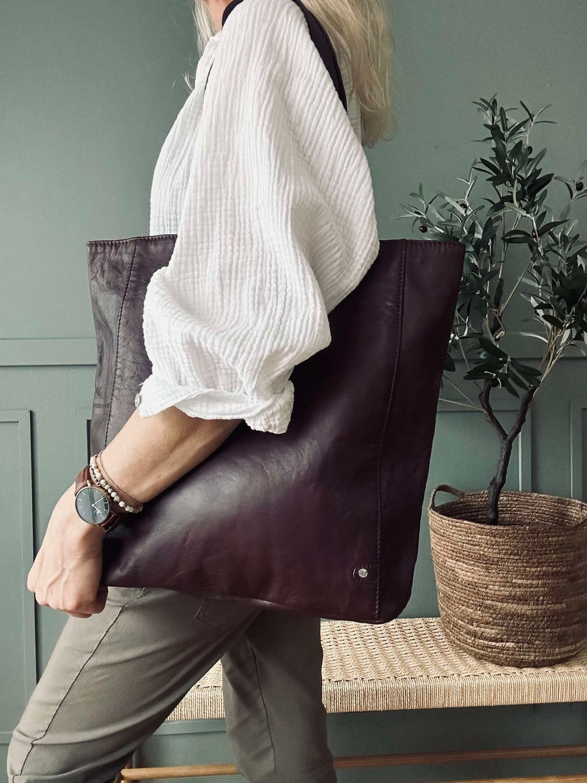 Shopper Cranberry - Cuir de veau souple