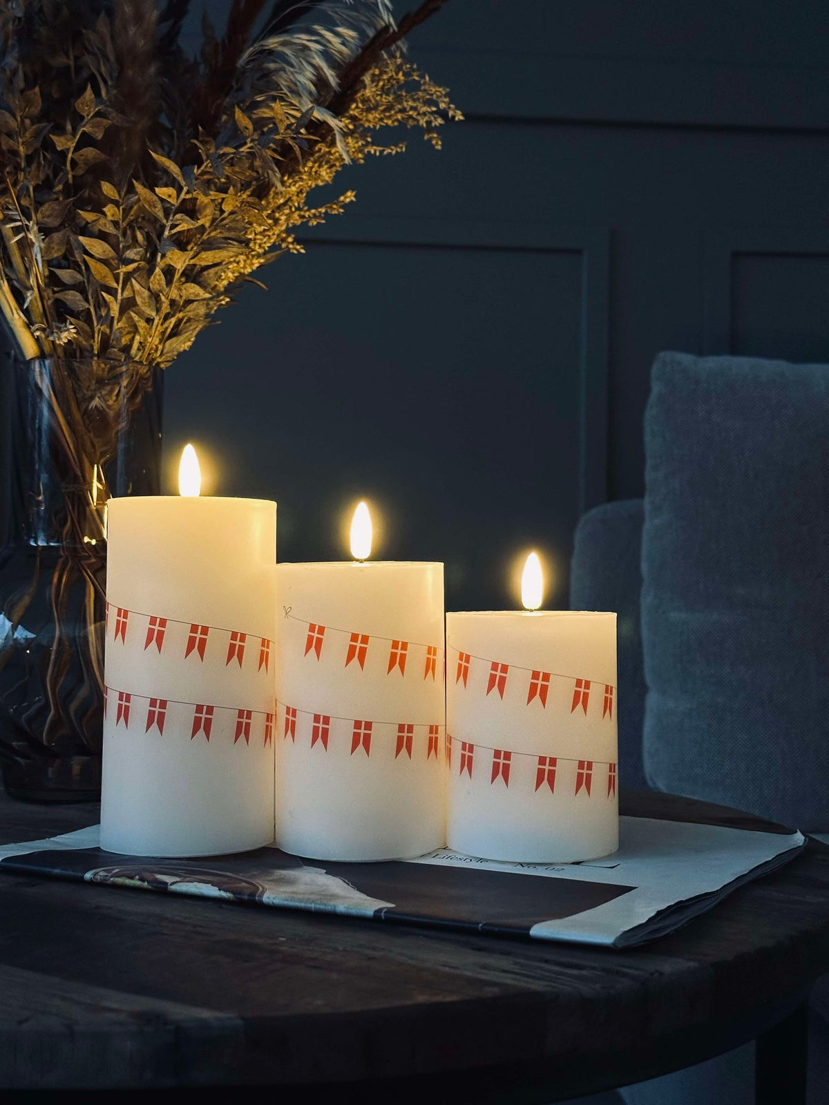 Bougies bloc LED avec drapeau – Lot de 3 et télécommande