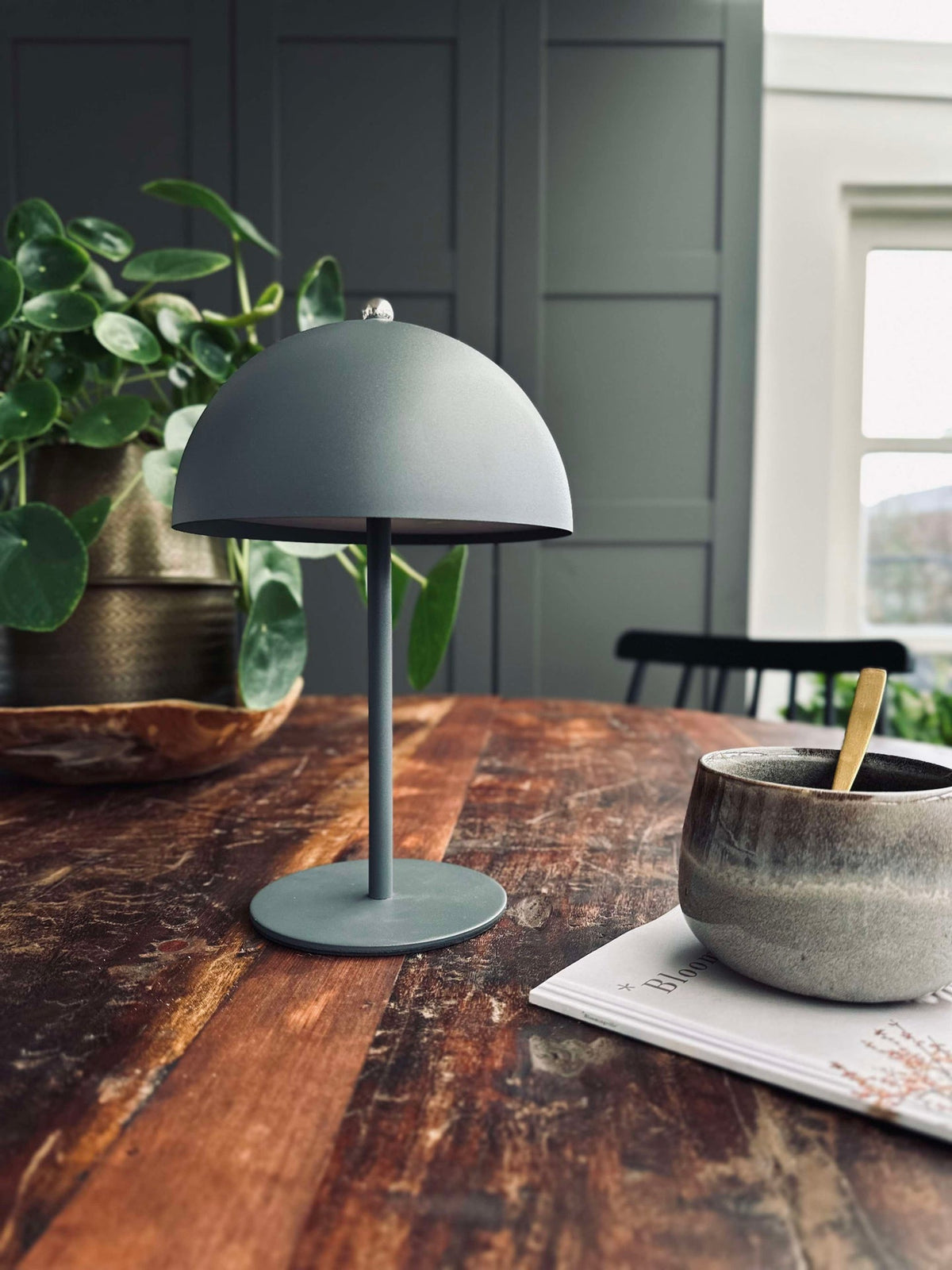 Lampe de table LED tactile, beige et grise