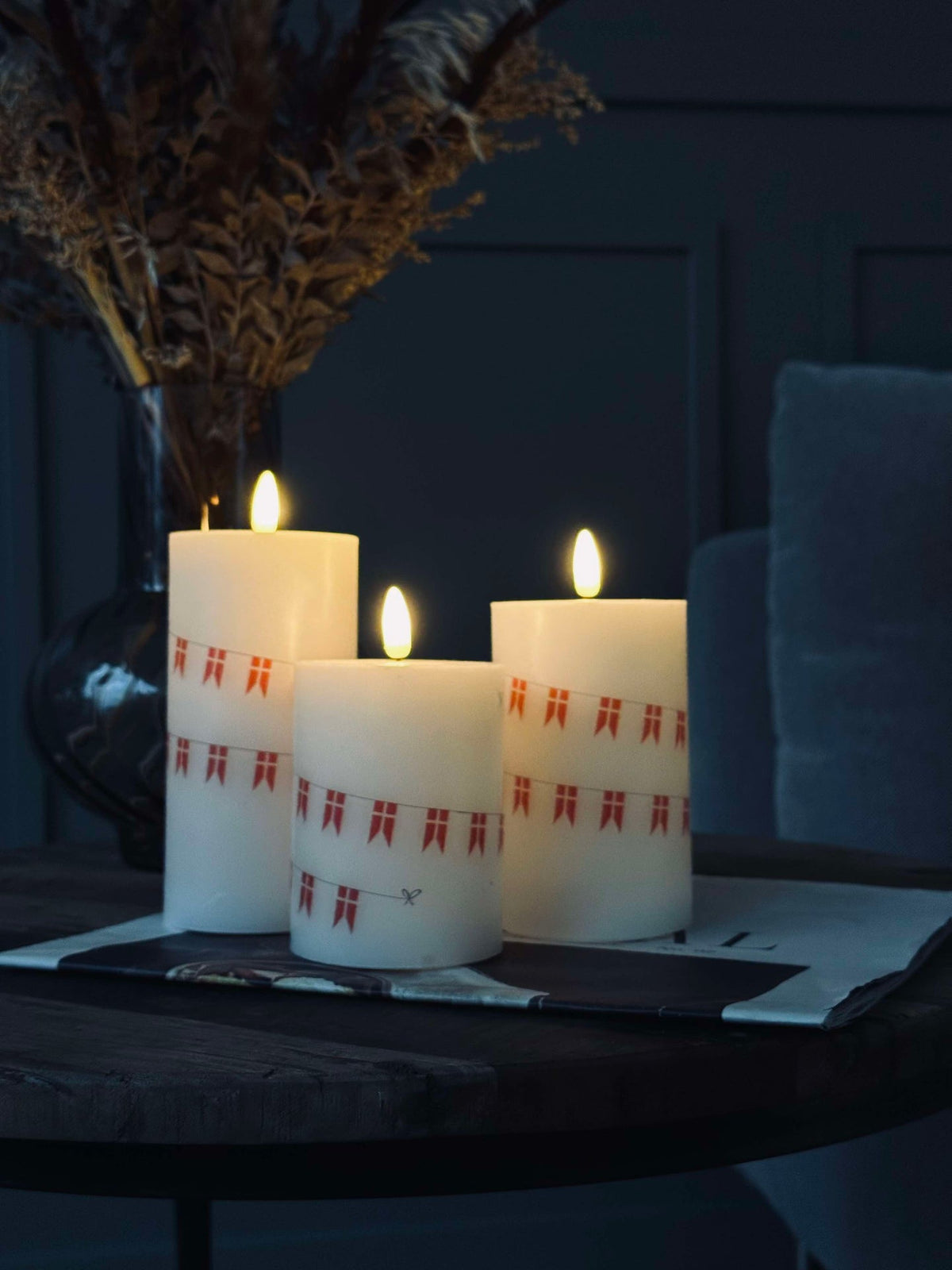 Bougies bloc LED avec drapeau – Lot de 3 et télécommande
