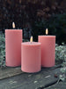 Bougies bloc LED d’extérieur striées - Lot de 3 - Rose