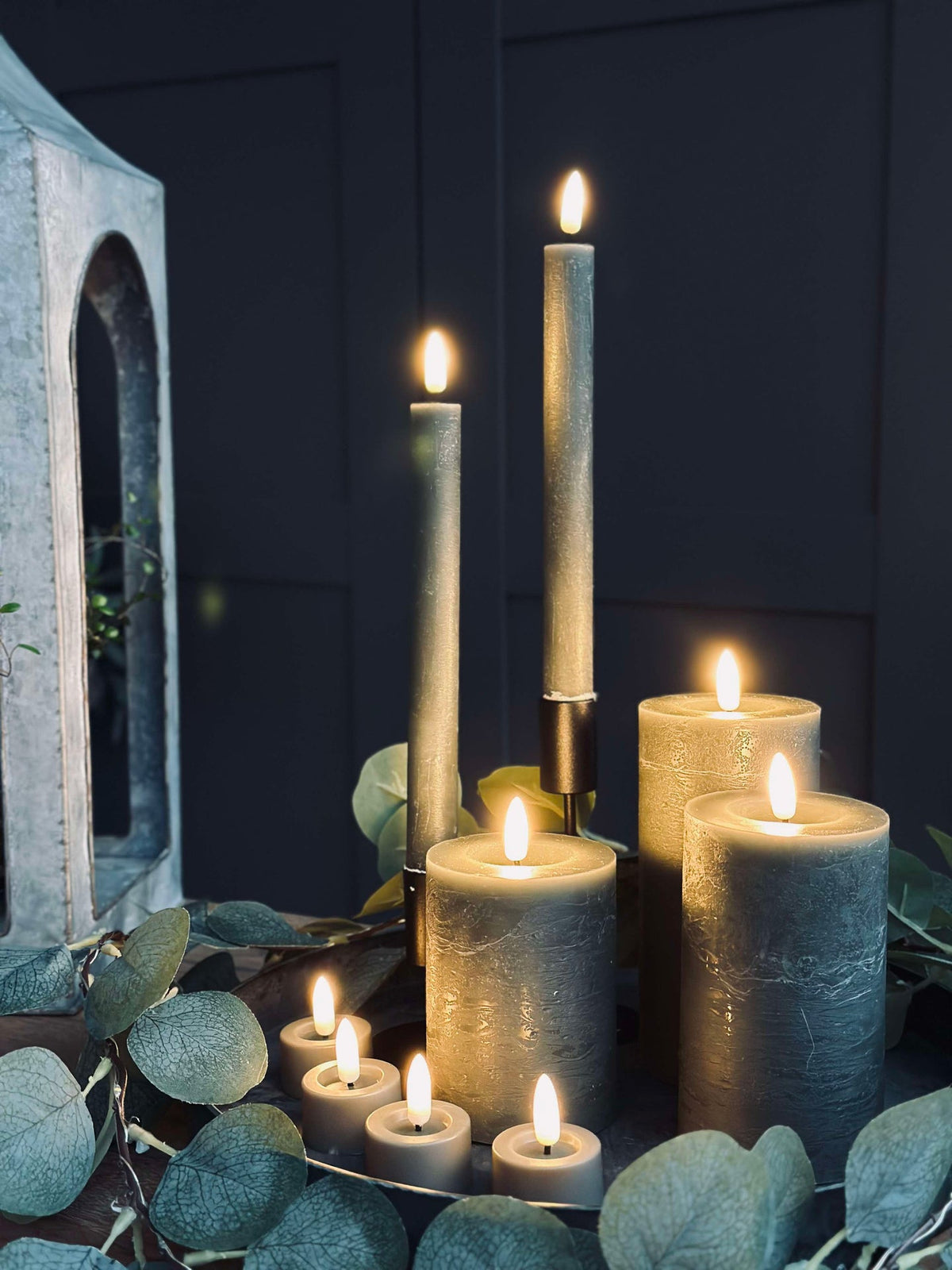 Lot de bougies LED avec 9 bougies LED - gris/vert