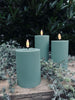 Bougies bloc LED d’extérieur striées - Lot de 3 - Vert