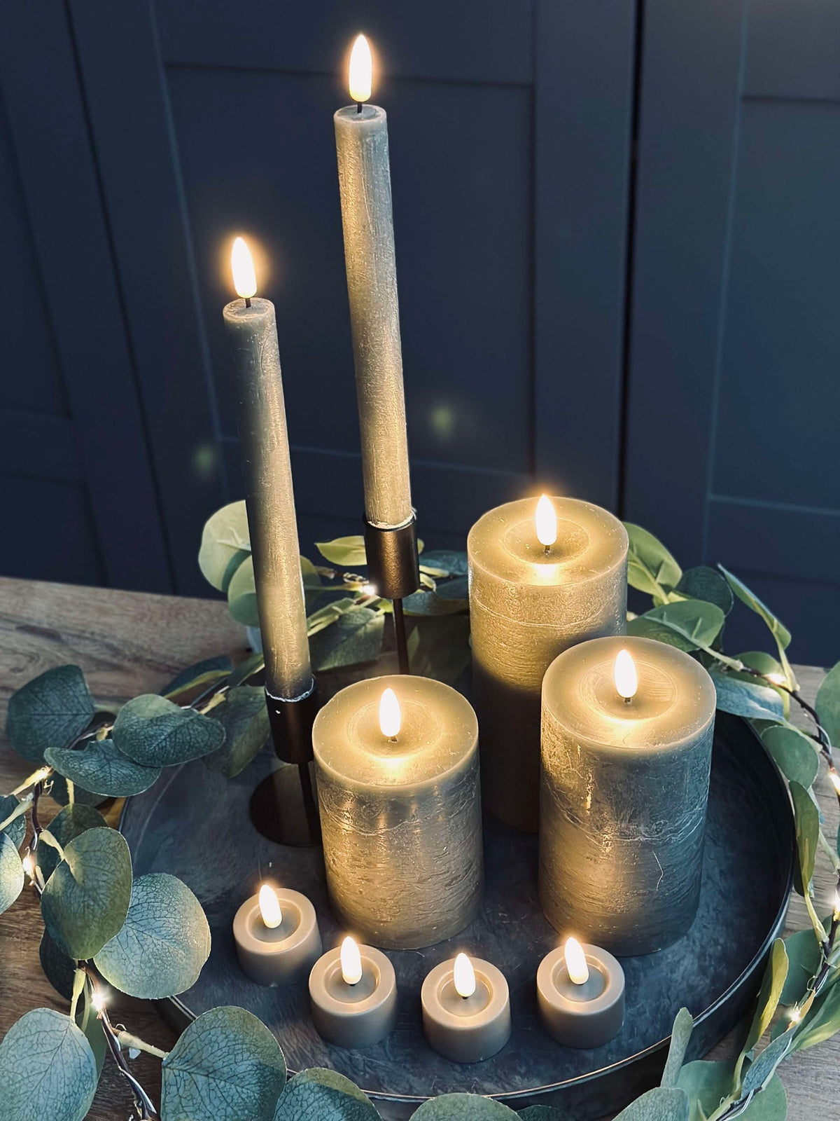 Lot de bougies LED avec 9 bougies LED - gris/vert