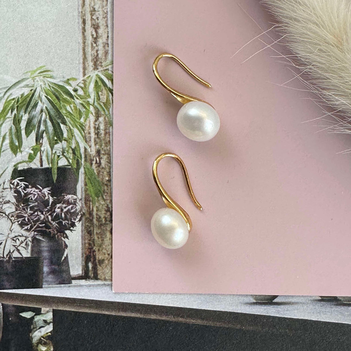 Boucles d'oreilles Diana avec perles d'eau douce - Plaqué or