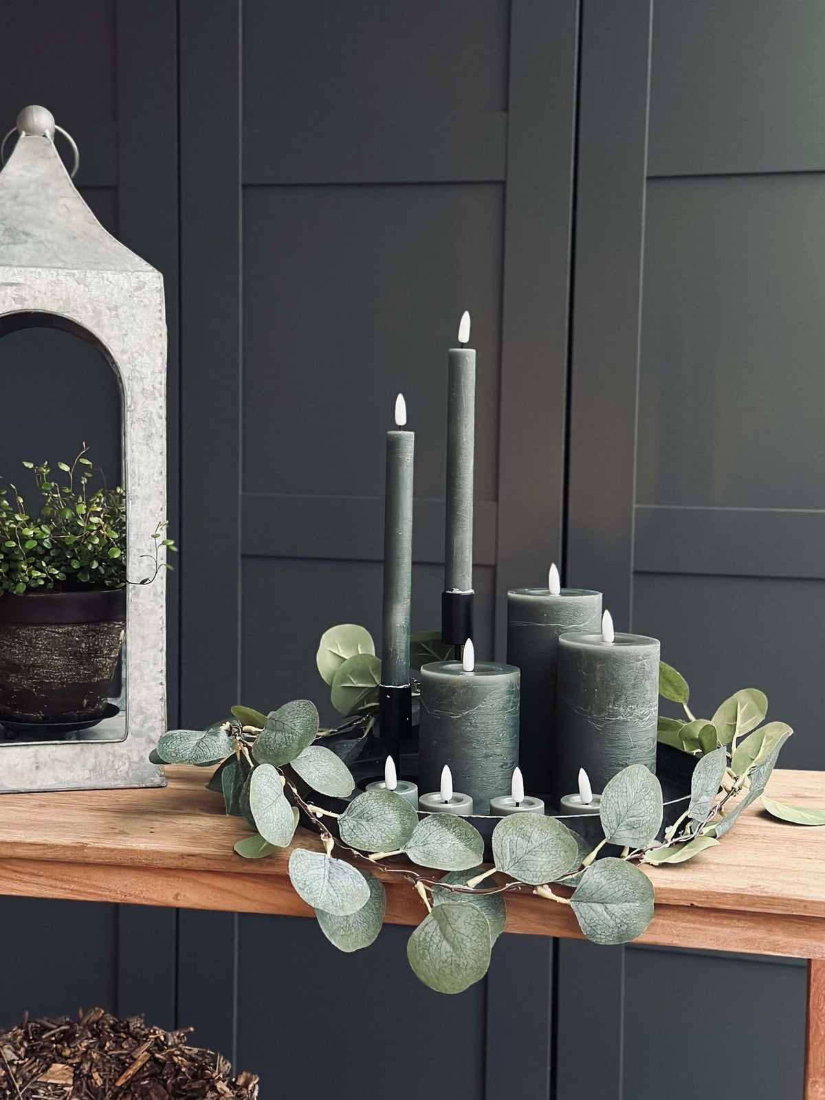 Lot de bougies LED avec 9 bougies LED - gris/vert