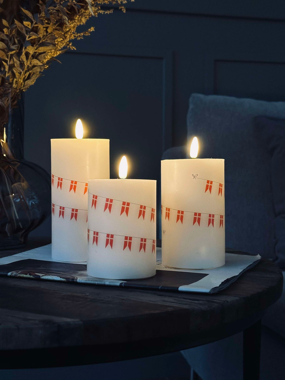 Bougies bloc LED avec drapeau – Lot de 3 et télécommande