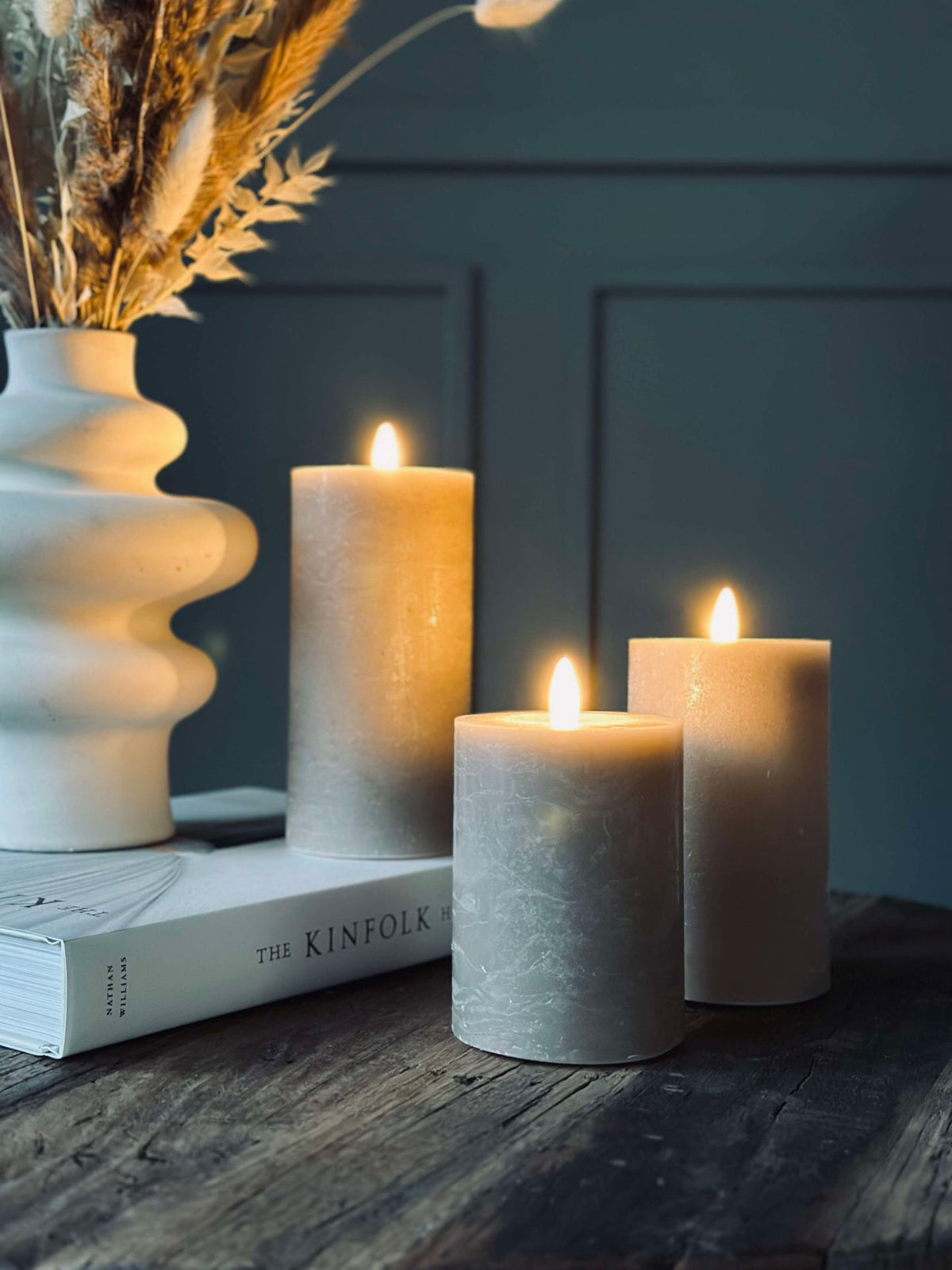 Bougies LED bloc / Sable – lot de 3 bougies rustiques