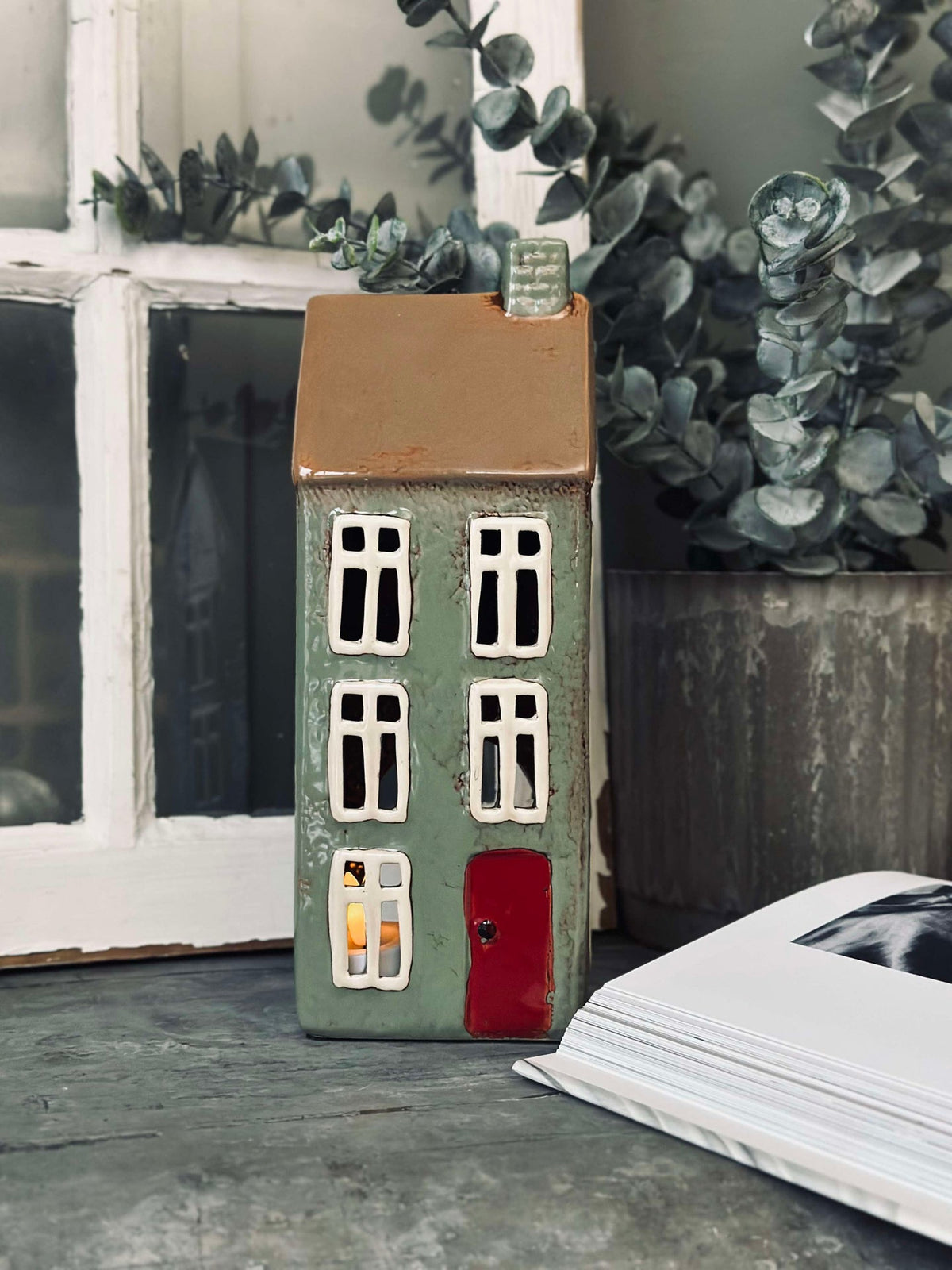 Maison photophore en céramique - Vert