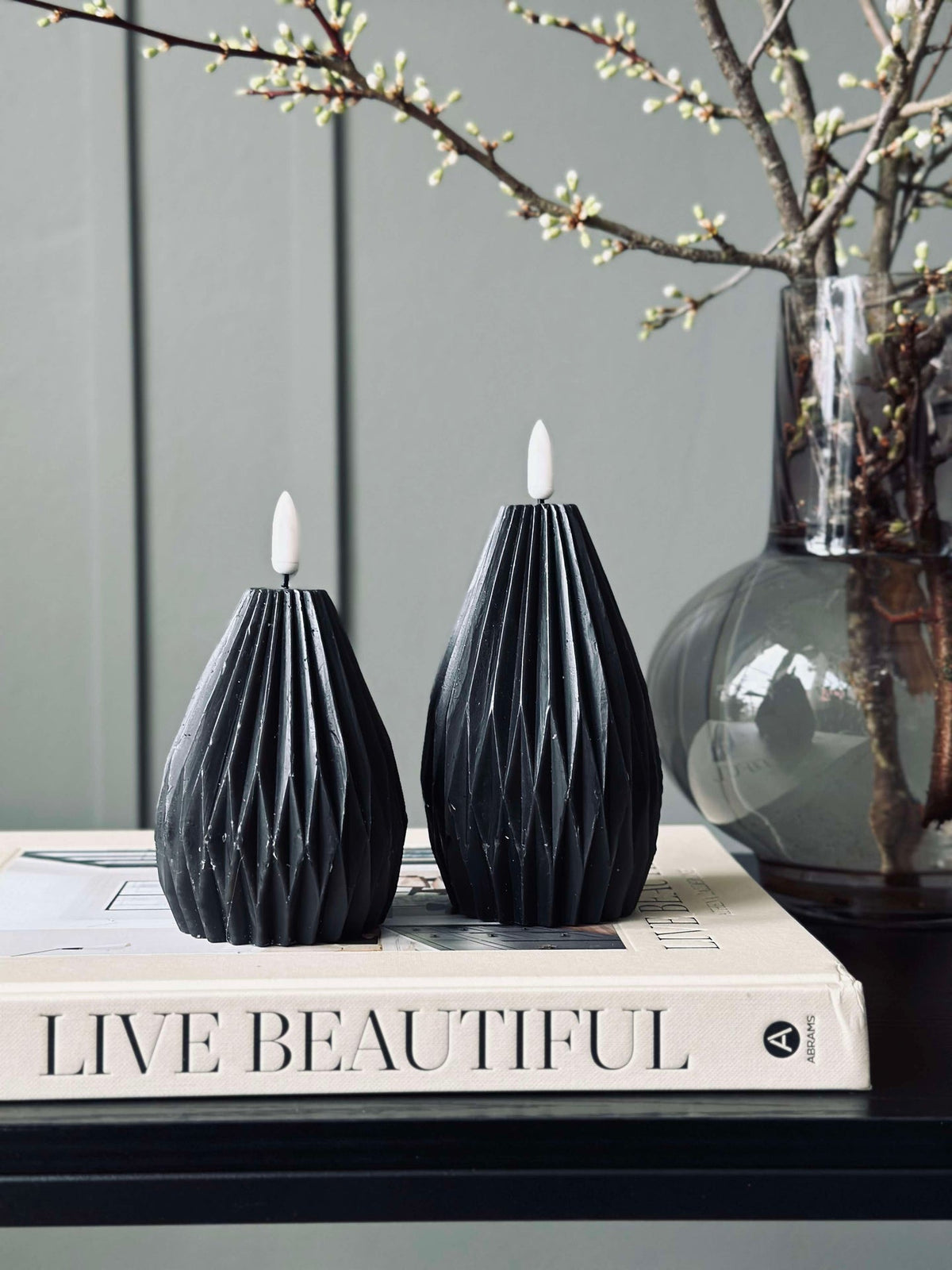Bougies LED blocs / rainures – lot de 2 noires
