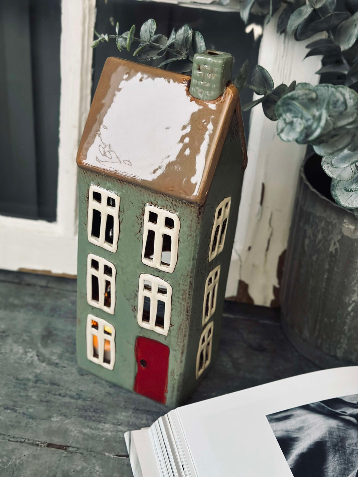 Maison photophore en céramique - Vert