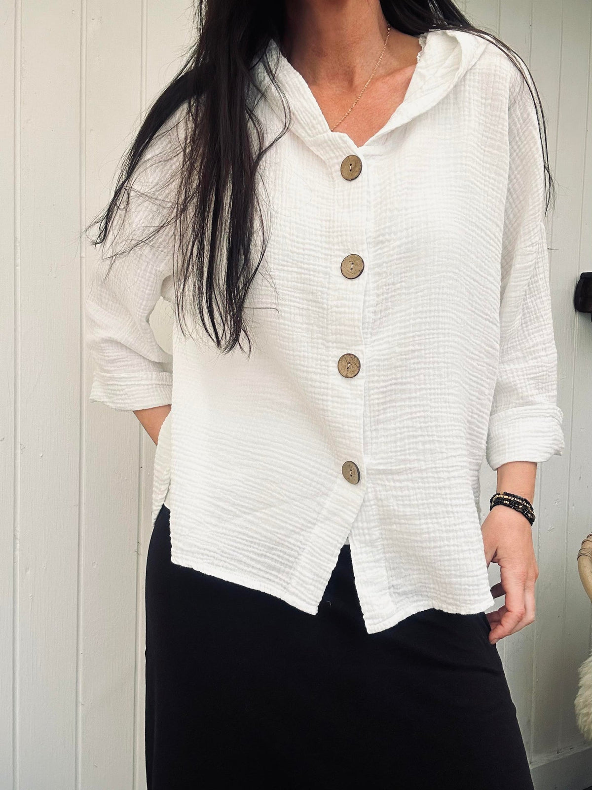 Cardigan en coton léger à effet nid d’abeille - Blanc