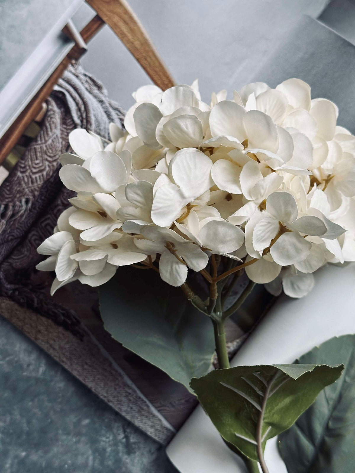 Fleur en soie Hortensia Blanc