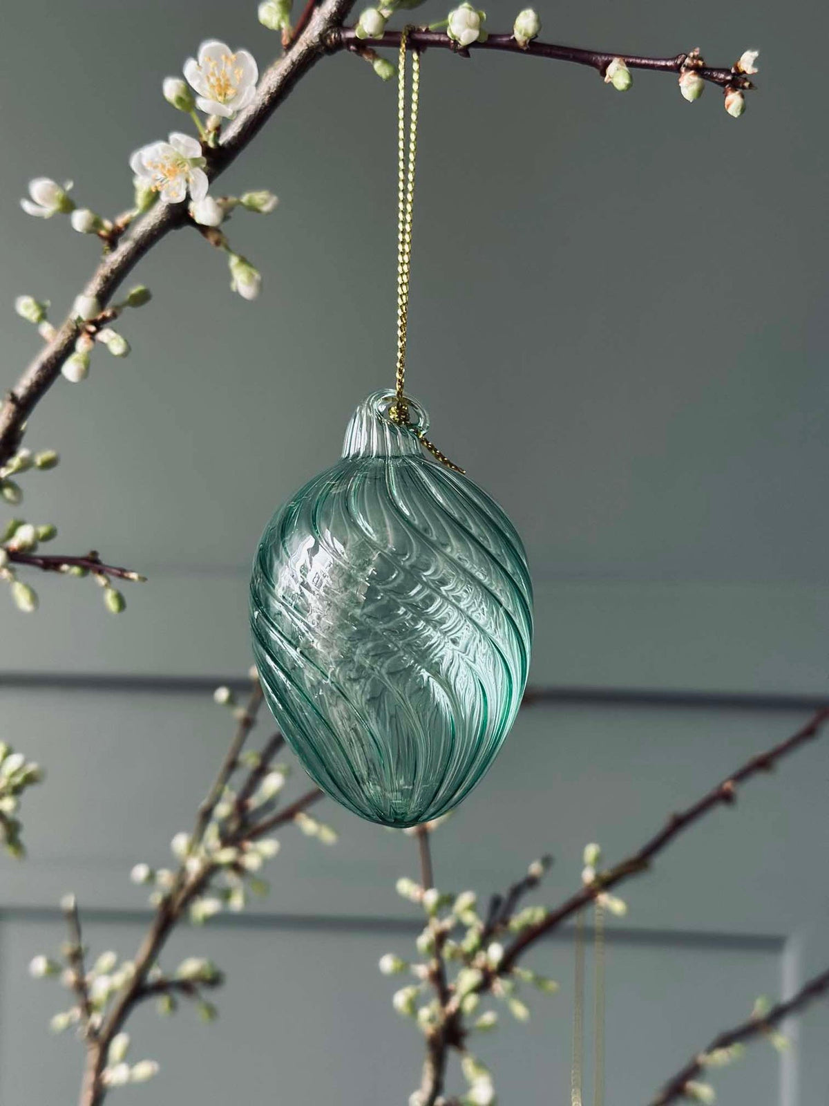 Suspension Œuf en verre à rayures - 3 pcs. Vert