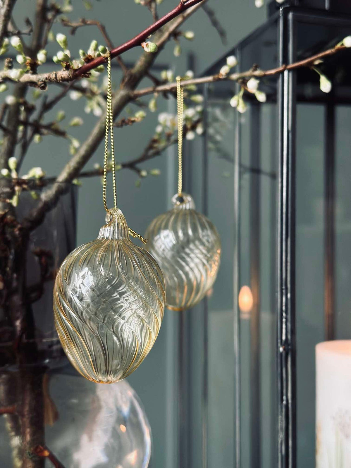 Suspension Œuf en verre à rayures - 3 pcs - Jaune