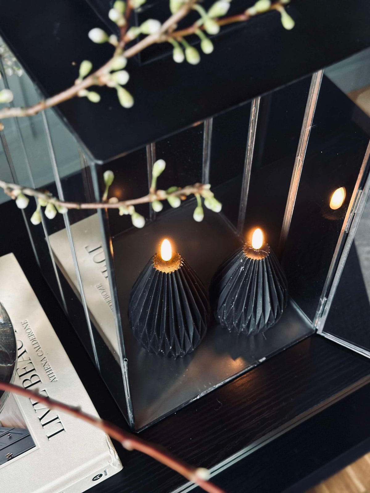 Bougies LED blocs / rainures – lot de 2 noires
