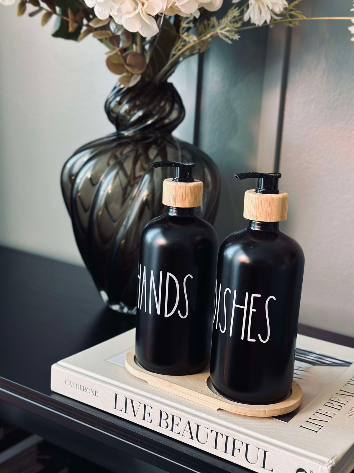 Distributeur de savon 2 pièces avec plateau - Noir