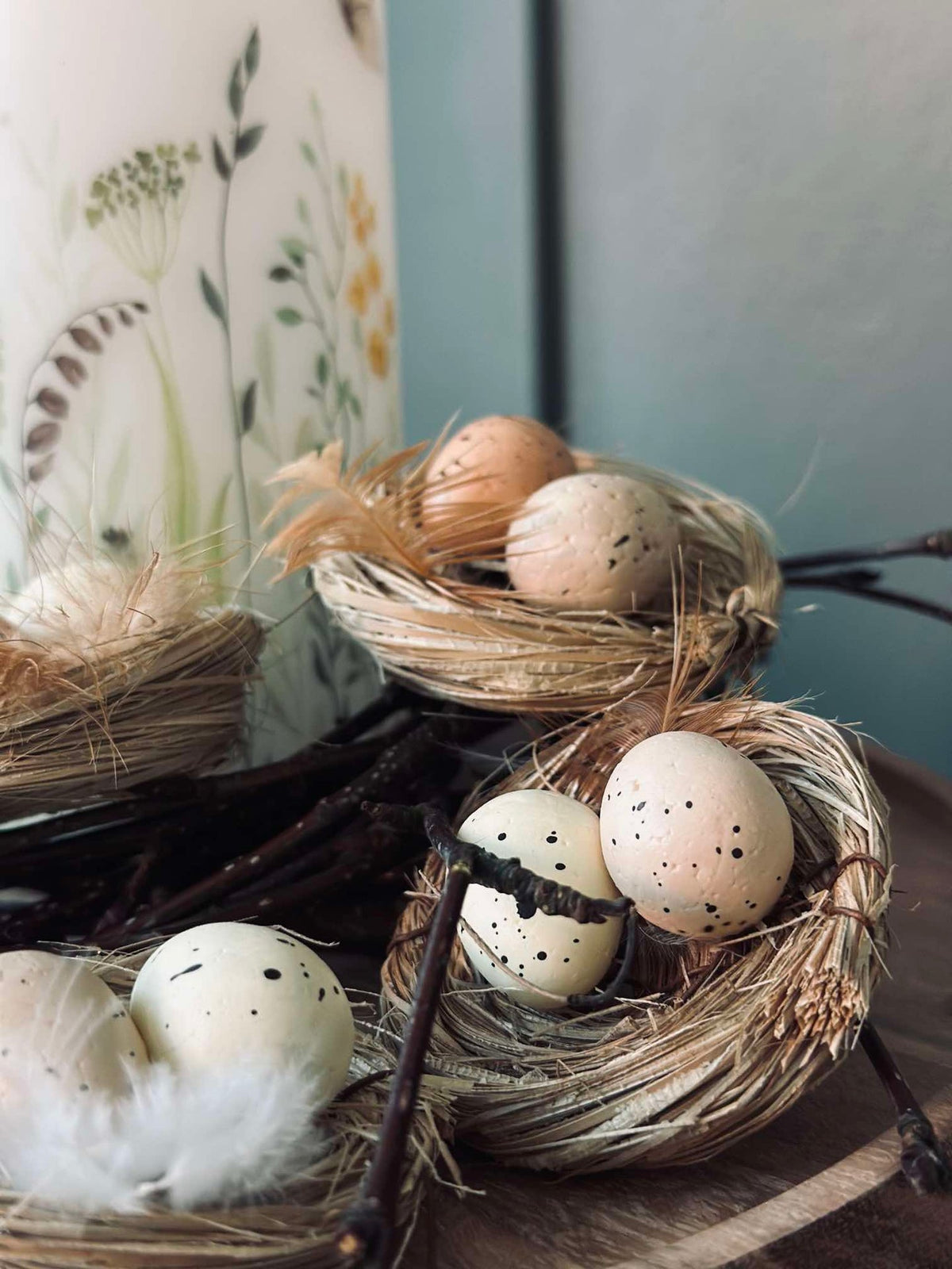 Lot de 6 nids avec œufs de Pâques - Décoration de table