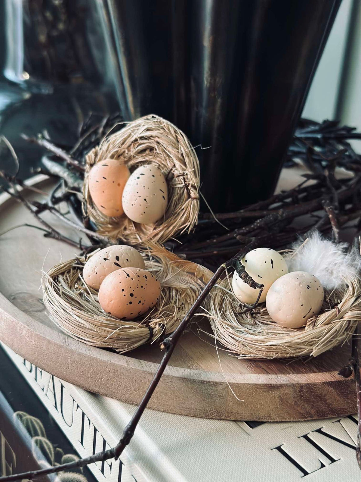 Lot de 6 nids avec œufs de Pâques - Décoration de table