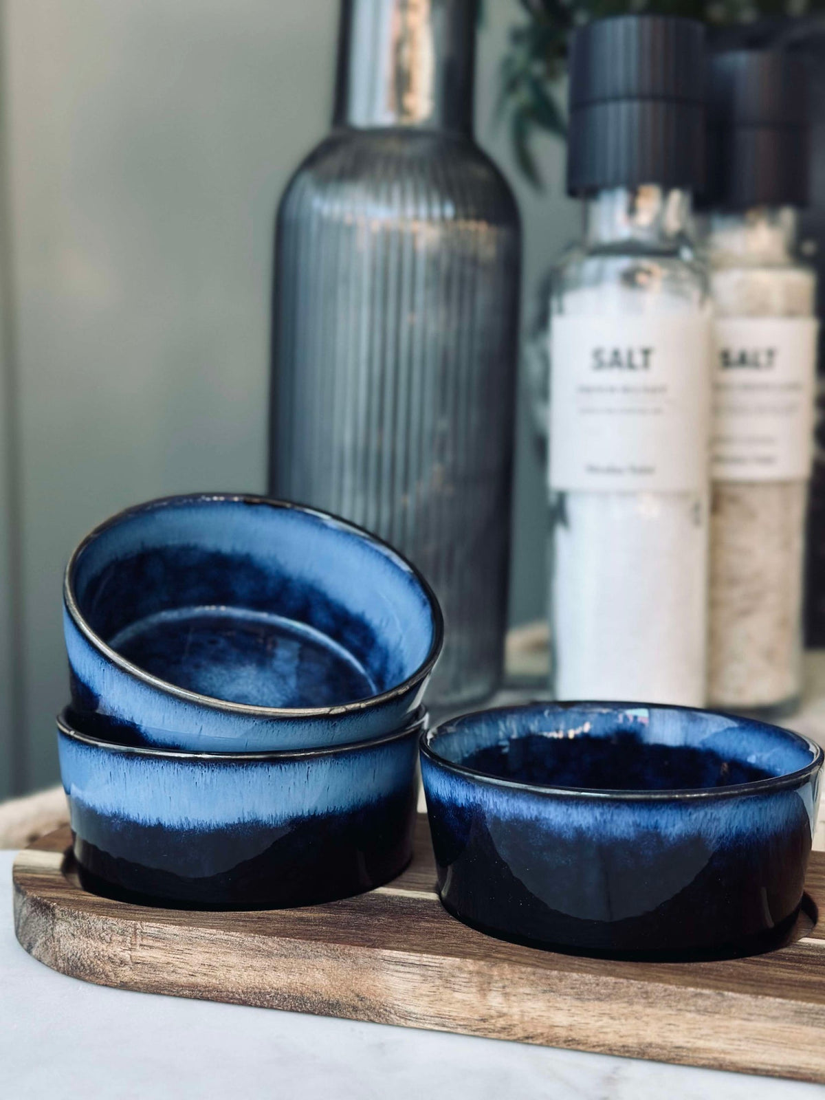Set à tapas avec 3 bols et plateau - Blue mix