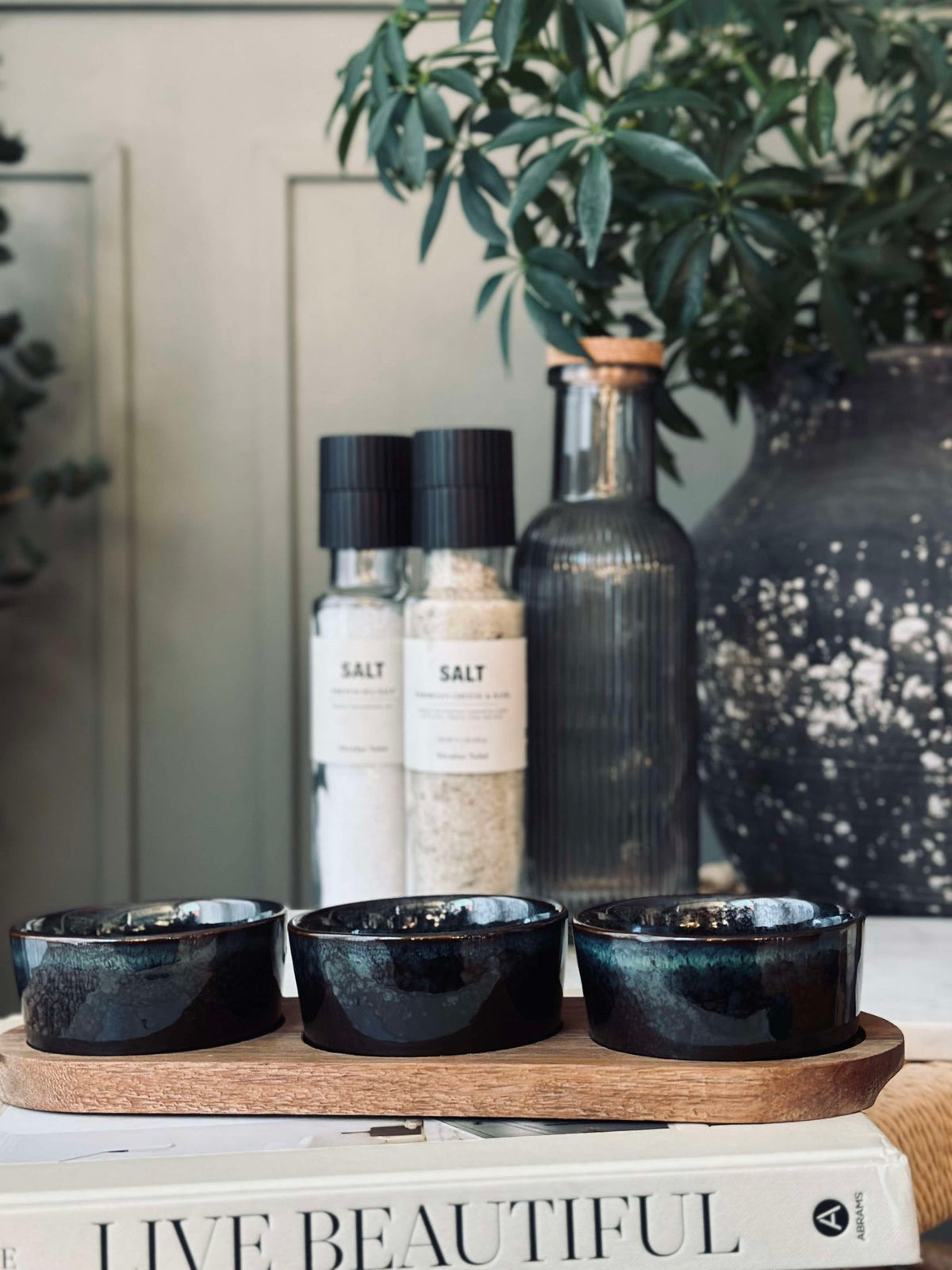 Set à tapas avec 3 bols et plateau - Stone mix
