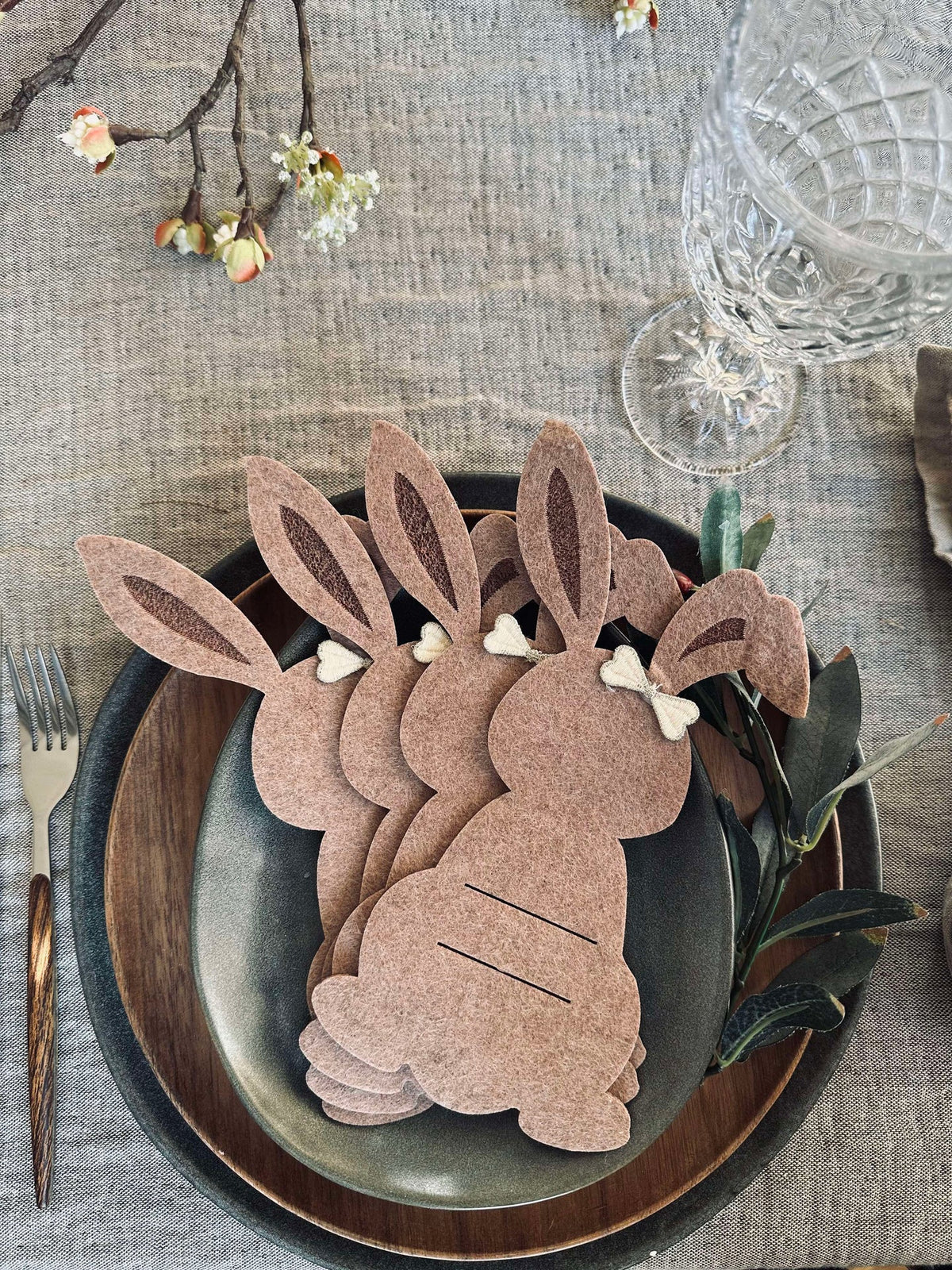 Porte-couverts lapin marron - Lot de 4 pièces
